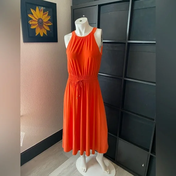 Tommy Hilfiger | Dresses | New Tommy Hilfiger Womens Halter Neck Jersey  Smocked Waist Dress Orange Sz 4 | Poshmark